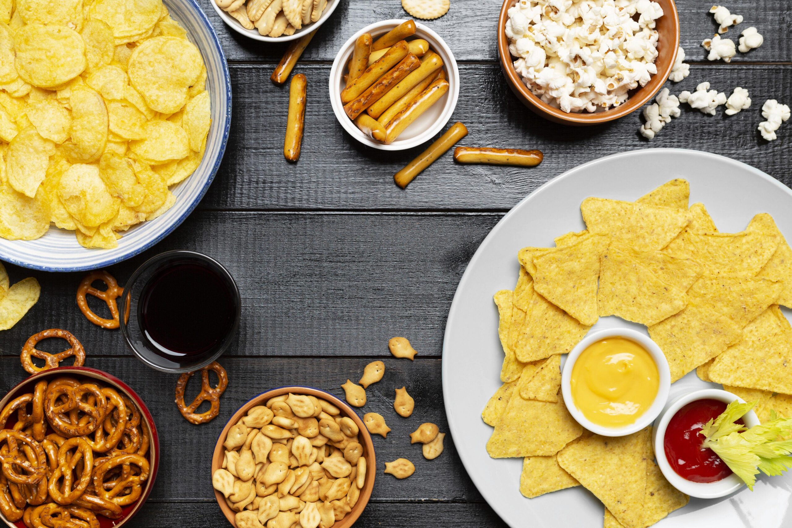 view-snacks-wooden-background